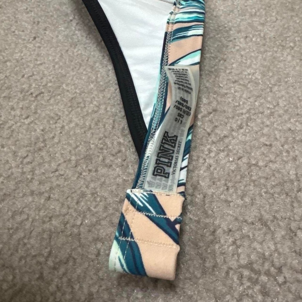 Victorias Secret PINK Tropical Print Padded Active Bra Top Black Teal Large - Picture 3 of 3